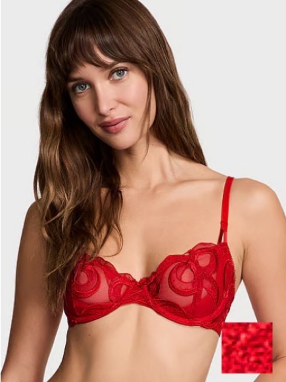 Sheer Lace Underwire Bra in Red